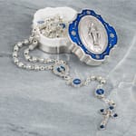 Miraculous Medal Rosary with Blue Enamel Box