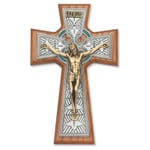 Walnut Celtic Cross with Gold Corpus - 8 inch   