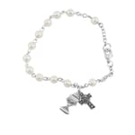 Pulsera rosario irland&eacute;s de comuni&oacute;n con perlas blancas - en plata esterlina