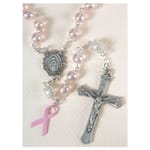 7MM Deluxe Pink Pearl Cancer Awareness Ribbon Rosary 