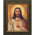 Antique Sacred Heart w/ Dark Ornate Frame