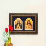 Antique Sacred and Immaculate Hearts (Matted w/ Dark Ornate Frame) 