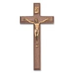 Beveled Walnut Crucifix with Bronze Corpus -  8 inch