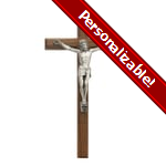 Beveled Walnut Crucifix w/ Silver Corpus 12 inch