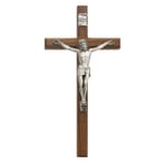 Beveled Walnut Crucifix w/ Silver Corpus 12 inch