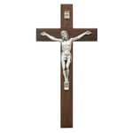 Beveled Walnut/Silver Crucifix - 10 inch