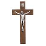 Beveled Walnut/Silver Crucifix 8 inch