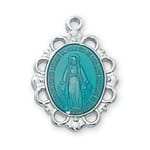 Blue Enamel Miraculous Medal with 18 inch Chain  