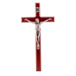 Cherry Crucifix w/ Silver Corpus - 10 inch