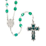 Deluxe Pewter 6mm Emerald Rosary with Enamel Crucifix