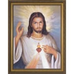 Divine Mercy w/ Sacred Heart in Gold Frame 