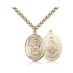Gold Filled St. Michae l/ US Marines Insignia Pendant w/ chain