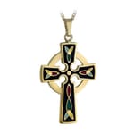 Gold Plated Black Enameled Celtic Cross on 18 inch chain