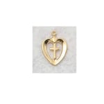 Gold/Sterling Silver Heart with Cross Medal with 18 inch chain