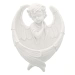 Guardian angel with wings making up font, white alabaster, 6½”  