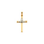 Hallow Two Tone Claddagh Cross Pendant-14K Gold