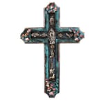 Mexican Handpainted Cross with Milagros & O.L. of Guadalupe, 12