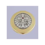 Polished Brass Pyx w/ Cross w/Red Stone   