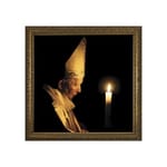 Pope John Paul II w/ Paschal Candle in Gold Frame (13x13)