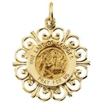 Round Our Lady of Lourdes Pendant Medal - 14K Gold