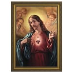 Sacred Heart Surrounded by Angels w/ Gold Frame