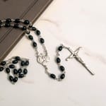 Sterling Silver Black Glass Bead Rosary