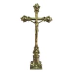 Standing Crucifix on Round Base - Shiny Brass - 14.5 Inches