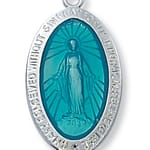 Sterling Silver Blue Enamel Miraculous Medal on 18 inch chain