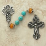 Sterling Silver Genuine Amber & Turquoise Rosary