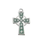 Sterling Silver Green Enameled Celtic Cross with 18 inch chain