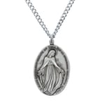 Sterling Silver Large Oval Profile Miraculous Medal - 27 Inch Chain