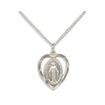 Sterling Silver Miraculous Medal Heart Pendant on 18 inch chain