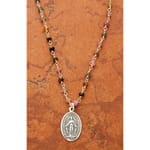 Sterling Silver Miraculous Medal on Tourmaline Beaded Chain, 18 inch