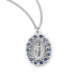 Sterling Silver Oval Miraculous Medal w/ Light Sapphire