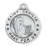 Sterling Silver St. Cecilia Medal with 18 inch chain