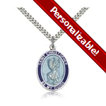 PERSONALIZE: Sterling Silver St. Christopher Blue Border Pendant w/ chain