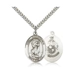 Sterling Silver St. Christopher Pendant -U.S. Marines Insignia w/ 24 inches chain