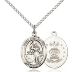 Sterling Silver St. Joan Of Arc / Air Force Pendant  w/ Chain