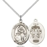 Sterling Silver St. Joan of Arc / Nat'L Guard Pendant w/ Chain