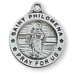 Sterling Silver St. Philomena Medal with 18 inch chain 