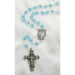 Sterling Silver Swarovski Aqua Rosary with Our Lady of Lourdes Medal