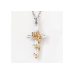 Two-Tone Rose Cross Sterling Silver Pendant