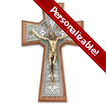 PERSONALIZE: Walnut Celtic Cross with Gold Corpus - 8 inch