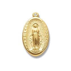 14kt Gold Over Sterling Silver Oval Miraculous Medal - 18 Inch Chain