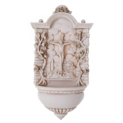 Alabaster Crucifixion w/Roses Font - 5 x 9 1/2 