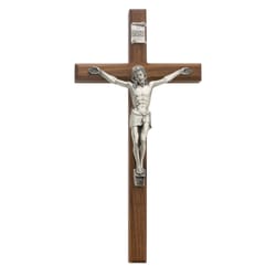 Beveled Walnut Crucifix w/ Silver Corpus 12 inch
