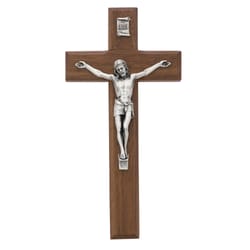 Beveled Walnut/Silver Crucifix 8 inch