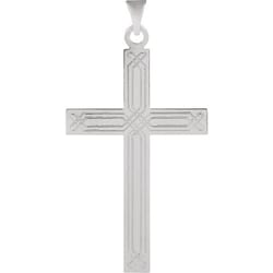Cross Pendant with Ichthus Design -14K White Gold