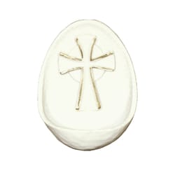 Crucifixion font, white alabaster, gold accents 5”