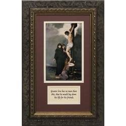 Crucifixion (Matted with Prayer in Dark Ornate Frame) 8x14
